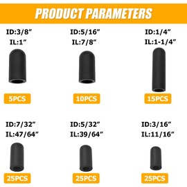 TSUGAMI 105PCS Car Vacuum Caps Assortment, 6 Sizes Assorted Vacuum Plugs Hose End Cap Replacement Kit for Carburetor, Manifold, Automotive, 3/8" 5/16" 1/4" 7/32" 5/32" 3/16"