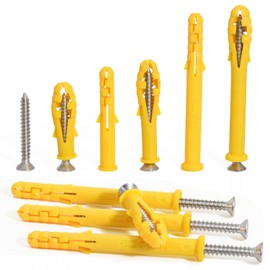 FamlTol Drywall Anchors Kit 60 pcs 304 Stainless Steel Philips Flat Head Screws and 60 pcs Plastic Anchors for Concrete, Drywall, Brick, and Heavy Hanging Mounting, 3 Size M6 x 30mm/ 40mm/ 60mm