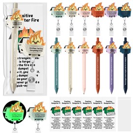 Sayglossy 6 Sets Dumpster Fire Gifts Funny Badge Reel Holder with Pen Bookmark Luminous Party Favors for Nurses Teachers Employee Appreciation Gifts