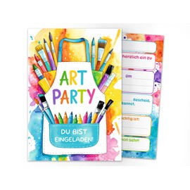 12 Einladungskarten inkl. 12 Umschläge zum Kindergeburtstag Mädchen Jungen Art Kreativ-Party Malparty Kunst Basteln DIY Künstlerparty Kinder Einladungen Geburtstag Geburtstagseinladungen Kids