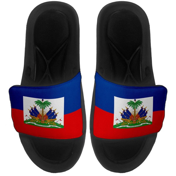 Cushioned Slide-On Sandals/Slides for Men, Women and Youth - Flag of Haiti (Haitian) - Haiti Flag - Medium