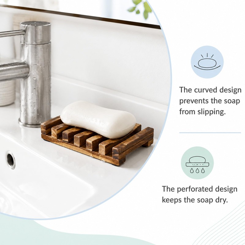 Wooden Soap Holder, Teak Soap Dish Wooden Sponge Holder for