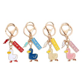 NISCAYA 4 Pcs Duck Keychain - Animal Key Chain Gifts for Boyfriend, Hanging White Goose Modeling Keychains, Lovely Cartoon Key Holder