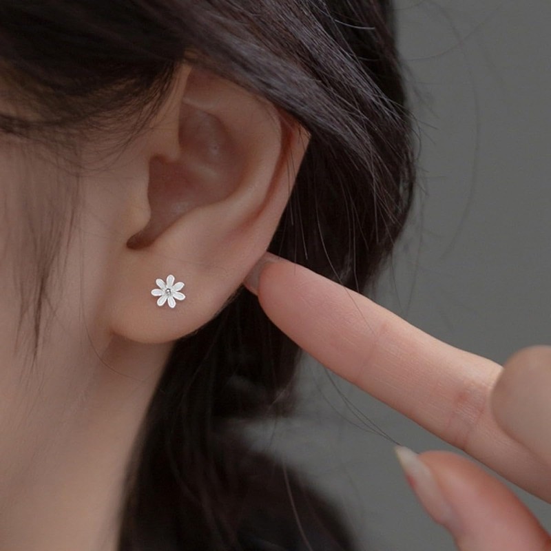 Silver 925 Silver Earrings, Hypoallergenic, Flower, Rose Gold, Sterling Silver