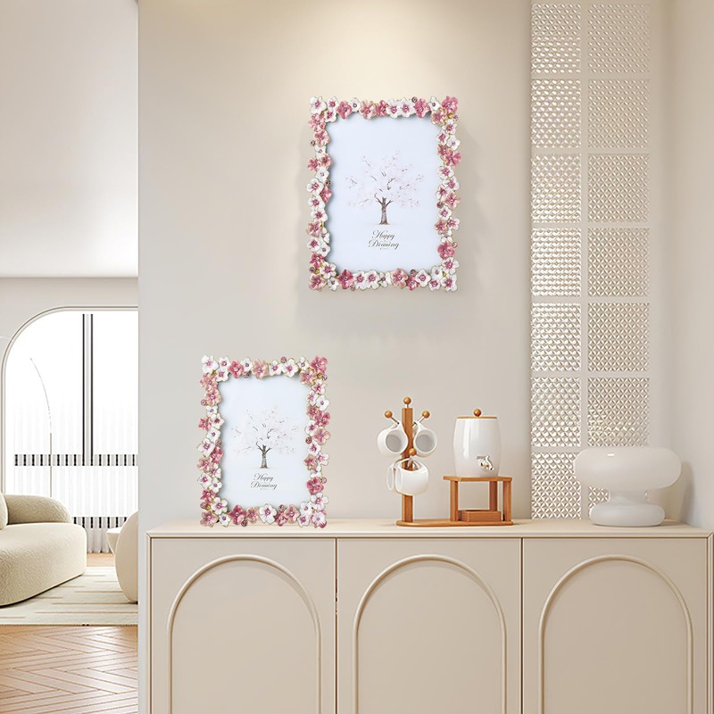 SWTHONY 5x7 Pink Floral Picture Frame Unique Memorial Photo Frame