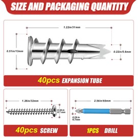 Plasterboard Dowels Metal Rigypsum Wall Plugs 40 Pieces with Screws Screw Bit for Single-Layer Plasterboard