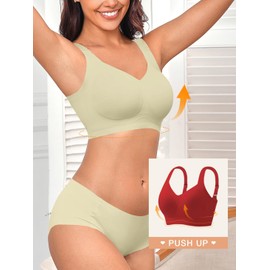 MNBBO 2025 Wireless Bras for Women Full Coverage Bra Full Support and Lift No Underwire Back Smoothing Bralette Everyday Bra (Green,XL)