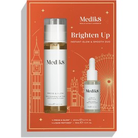 Brighten Up Duo Press and Glow, tónico exfoliante limpiador suave con péptidos líquidos, suero suavizante y reafirmante con múltiples péptidos, 2 unidades