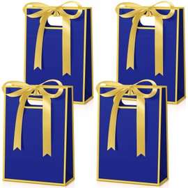Kolldenn 30 Pcs Gift Bags with Ribbon Bow 10.2 x 7.1 x 3.2 Inch Thank You Gift Elegant Party Favor Bags with Handles for Wedding Bridal Birthday Graduation Bridesmaid Holiday Party Favor(Royal Blue)