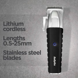 BaByliss Lithium Power Hair Clippers, Cordless, Quick Charge, Taper Level 0.5-25mm, 8 Comb Guides (0.8-25mm) and Storage Bag, Lithium Power, Japanse Steel Blades, E812E