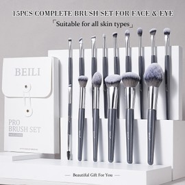 BEILI Makeup Brush Set, 15 Pieces, Vegan Make-Up Brush Set, Professional Makeup Brush Set with Eyeshadow Brush, Foundation Brush, Blush Brush, Contouring Brush Gift Sets