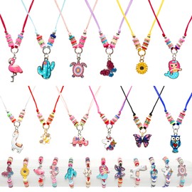 JYUHA 24 PCS Girls Bracelets and Necklace Set, Animal Friendship Bracelets Necklace Adjustable Braided Bracelets Cute Children Bracelets Necklace for Kids Girls Birthday Party Favors