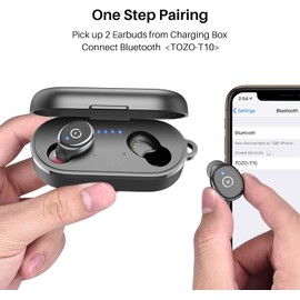 TOZO T10 Bluetooth 5.3 Wireless Earbuds with Wireless Charging Case IPX8 Waterproof Stereo Headphones in Ear Built in Mic Headset Premium Sound with Deep Bass for Sport Black