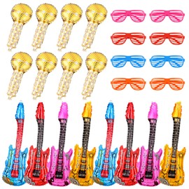 FANTESI 24 PCS Inflatable Party Props, Photo Booth Props, Musical Instrument Ballons Inflatable Toys 70s 80s Disco Party Photo Booth Props for Carnival Birthday Party