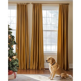 jinchan Velvet Blackout Curtain for Living Room, Thermal Insulated Luxury Drape for Bedroom 108 Inch Long, Stylish Privacy Room Darkening Extra Long Window Treatment Rod Pocket 1 Panel, Gold Brown
