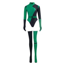 CosplayDiy Women's Shego Cosplay costume Super Villains Shego Bodysuit Jumpsuit with Gloves XS