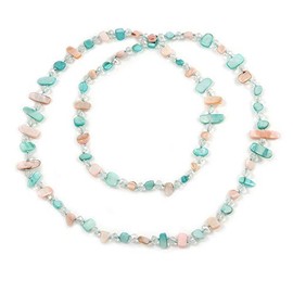 Avalaya Pastel Pink/Mint Shell/Transparent Glass Crystal Bead Long Necklace/110cm L