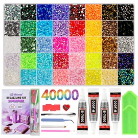Kit de 40000 piezas de 40 colores con diamantes de imitación, gemas de resina AB de 0.118 pulgadas con 4 pegamento B-7000, caja de almacenamiento de 4