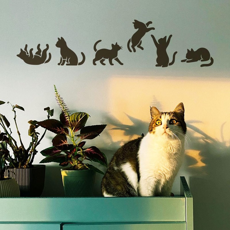 FINGERINSPIRE 4Pcs Silhouette of the Cat Stencils with Paint Brush