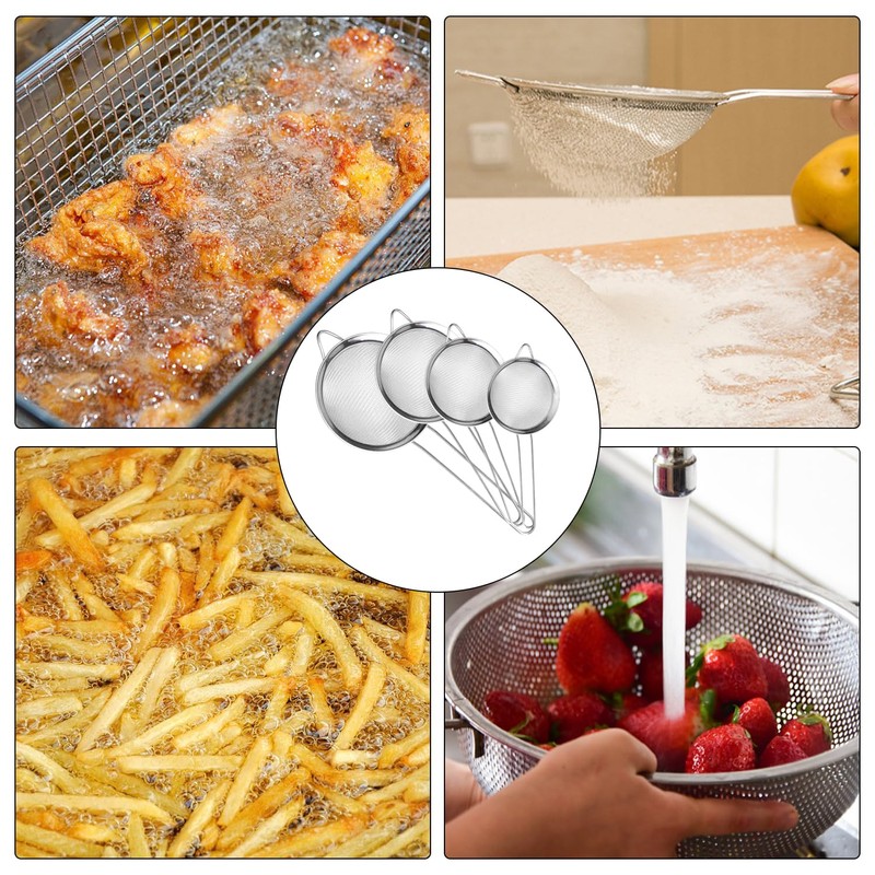 4-Piece Strainer Set with 4 Hooks, Stainless Steel Strainer, Kitchen