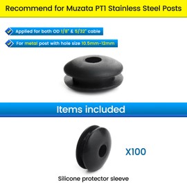 Muzata 60 Pack Black Cable Railing Rubber Grommets ONLY for Level 1/8" 5/32" Wire Rope Protector Sleeves Deck Cable Railing Hardware Kit Metal Posts CB29