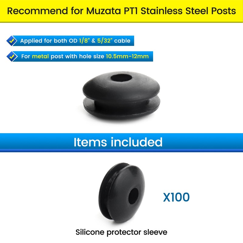 Muzata 60 Pack Black Cable Railing Rubber Grommets ONLY for