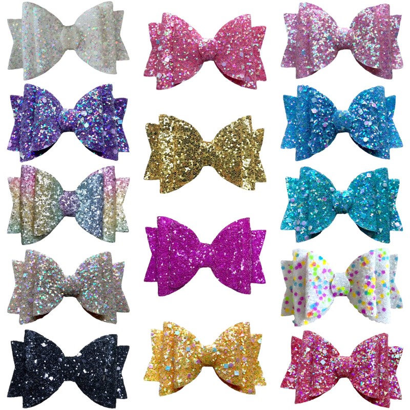 Grey Sliver Beautiful Glitter Hair Bows Clips Slides Grips for
