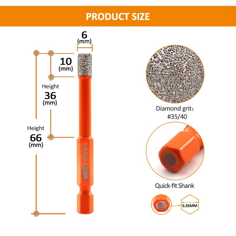 BGTEC Dry Diamond Drill Bits 2pcs 1/4" with Quick Change