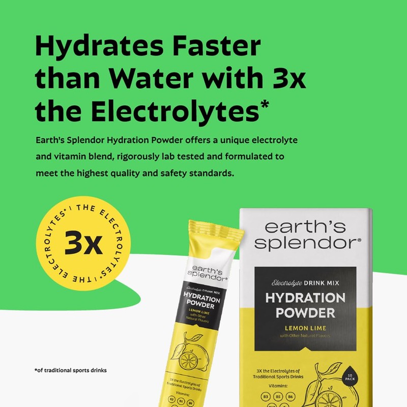 Earth's Splendor Electrolytes Powder Packets Lemon Lime Hydration Drink Mix