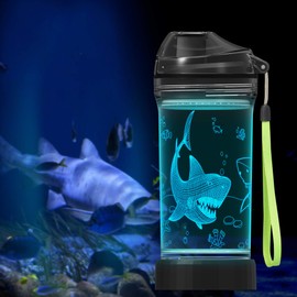 Lightzz Kids Water Bottle with 3D Glowing Shark LED Light - 14 OZ Tritan BPA Free - Creative Ideal Travel Cup Jaw Gift for School Kid Boy Child Holiday Camping Picnic