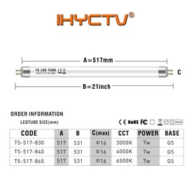 IHYCTV T5 21 Inch LED F13T5DL LED Replacement Bulb F13T5 7W, G5 Socket, 910lm, 6500K, 865, Daylight White, Retrofit 13W Fluorescent Tubes, 140 Degrees, Plug & Play, Pack 1