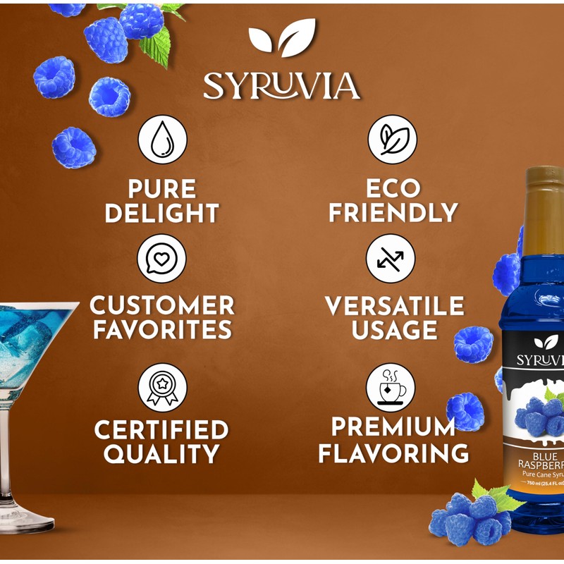 Syruvia Blue Raspberry Syrup 25.40 Ounces Blue Raspberry Flavoring Syrup