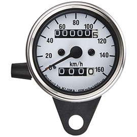 Kijima Bike Parts Mechanical Speedometer 160km/h (100mph) 61mm Type A with Trip Universal White Panel 510-006W