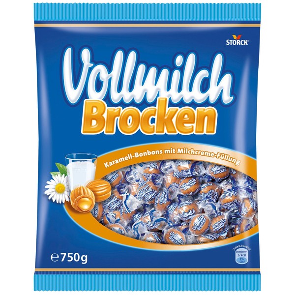 Storck Vollmilch Brocken 750 g Bonbons au caramel emballés individuellement avec garniture à la crème de lait entier