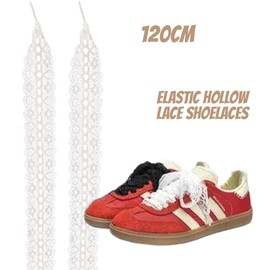 CATOR 1 Pair Women's Flat Hollow Flower Lace Shoelaces Lace Ballet Style Lace Elastic Lace Shoelaces for Cute Girls (White), White