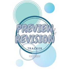 Preview And Revision Tracker For Student Planner: One semester tracker with preview tracker table, revision tracker table, to do list, notes, goals, quotes and class-rating.