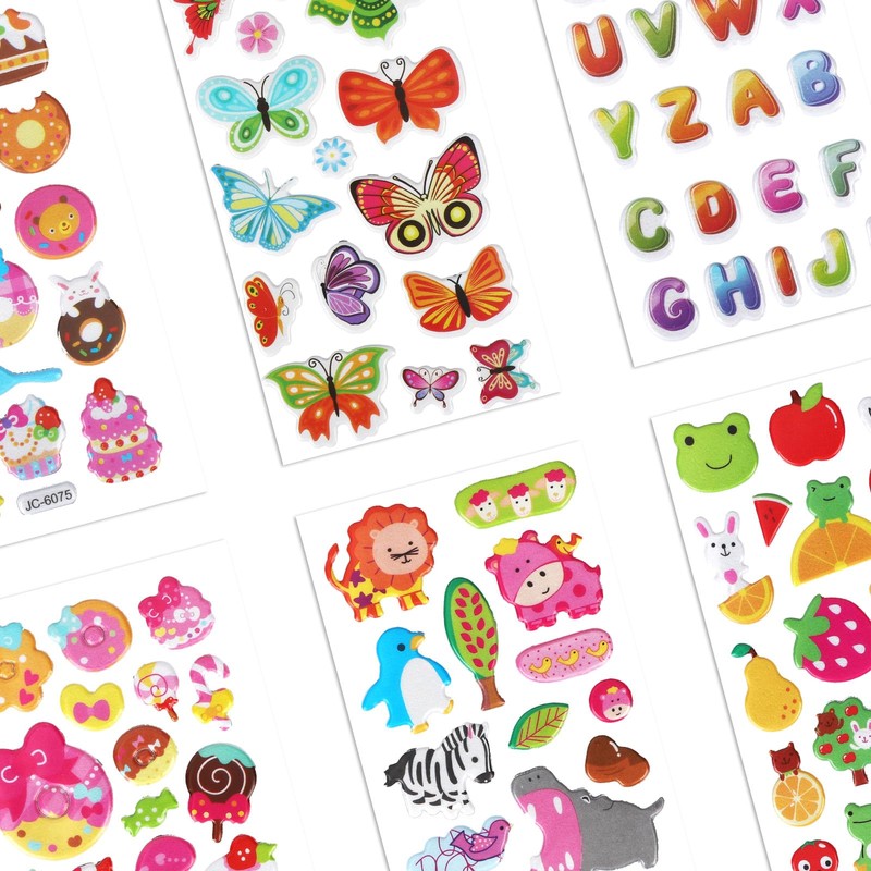 20 Sheets of 3D Stickers for Kids & Toddlers, Multiple