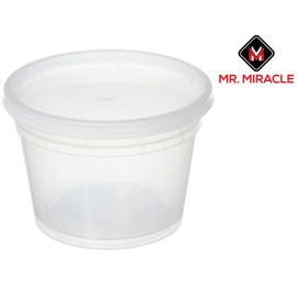 Mr Miracle 16 oz Clear Deli Containers with Lids. Pack of 12. Airtight Reusable Plastic Food and Multi-Purpose Containers. Microwave, Freezer and Dishwasher Safe