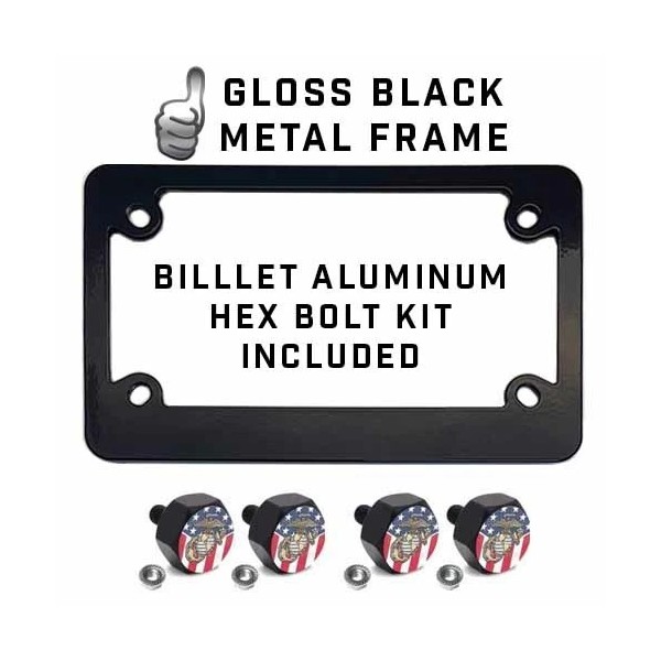 CCP Custom Parts Black Metal License Plate Frame & Hex