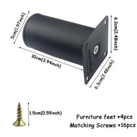 Roellgs Furniture Feet Round Black Metal Feet for Sofa Cabinet Feet with Fixing Screws for Home Office Beds and Countertops (10cm) (10cm)