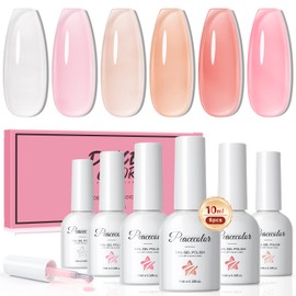 PEACECOLOR 10ML Jelly Gel Nail Polish Set for Beginners 6 Colors White Pink Nude Natural Transparent Gel Manicure Kit Soak off for Women Home Salon Nail Art Design