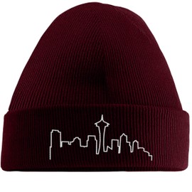 Hippowarehouse Seattle Skyline Outline Embroidered Beanie Hat Maroon