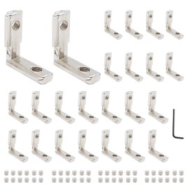iMetrx Silver 24pcs 2020 Aluminum Extrusion Connector Corner Bracket Joining 2020 Hardware T-Slotted Accessories V-Slot with Screws for 2020 Aluminum Profile 3D Printer Frame Spare Parts