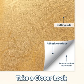 HTVRONT Textured Metallic Permanent Vinyl, 12" x 6ft Gold Chrome Self-Adhesive Vinyl Compatible with Cricut Cutting Machine, Silhouette, Cameo Cutters, Signs, Scrapbooking, Home Decoration (Gold)