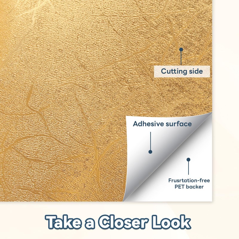 HTVRONT Textured Metallic Permanent Vinyl, 12" x 6ft Gold Chrome