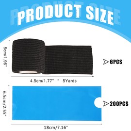 200PCS Pen Covers with 6PCS Grip Tape - CINRA Machine Cover Bags Blue Tattoo Pen Covers Sleeves 2.56" x 7.09" with Black Grip Cover Wrap Self-Adherent Tape Plastic Covers for Tattoo Supplies