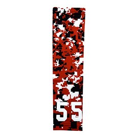 SportsFarm - Custom Number Red Black White Digital Camo Arm Sleeve (Youth Medium)