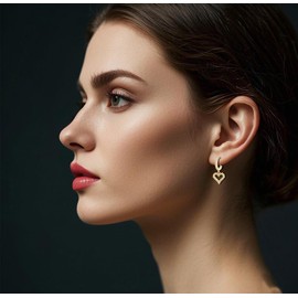 SLUYNZ 925 Sterling Silver CZ Sweet Love Hoop Earrings for Women Teens Hollow Heart Huggie Earrings Drop (B-GOLD)