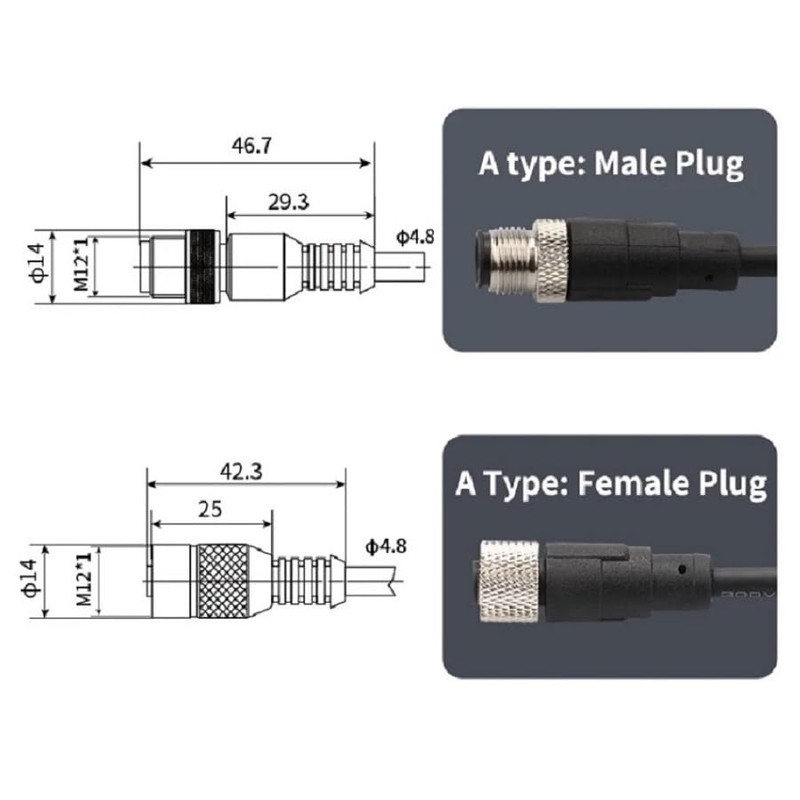 YCYUYUFUNS M12 Cable 5-Pin Male to Female Connector Cable A-Coded