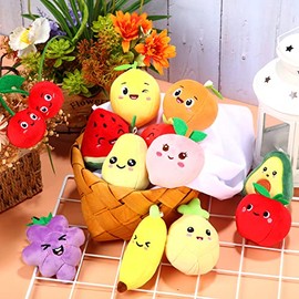 12 Juguetes de Peluche de Frutas Lindas Frutas de Peluche de Colores Mini Muñeco Relleno Suave de Aguacate Fresa Naranja Piña Melocotón y Limón para Niños Llavero Colgante Cumpleaños Pascua